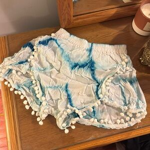 Shop Therapy Imports Bohemian Tie Die Pom Pom Shorts